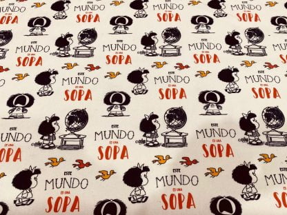 Tela algodón Mafalda Mundo sopa